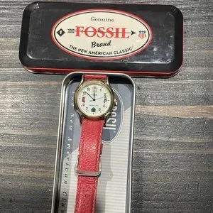 Fossil Red Leather Strap Watch vintage holiday 1996 Fossil Christmas Watch Limited Edition 1996 Holiday  main image 4